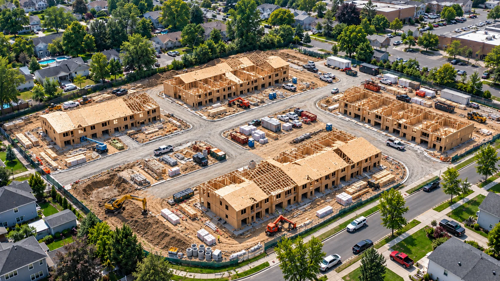 Illustrative townhouse construction phase: framing